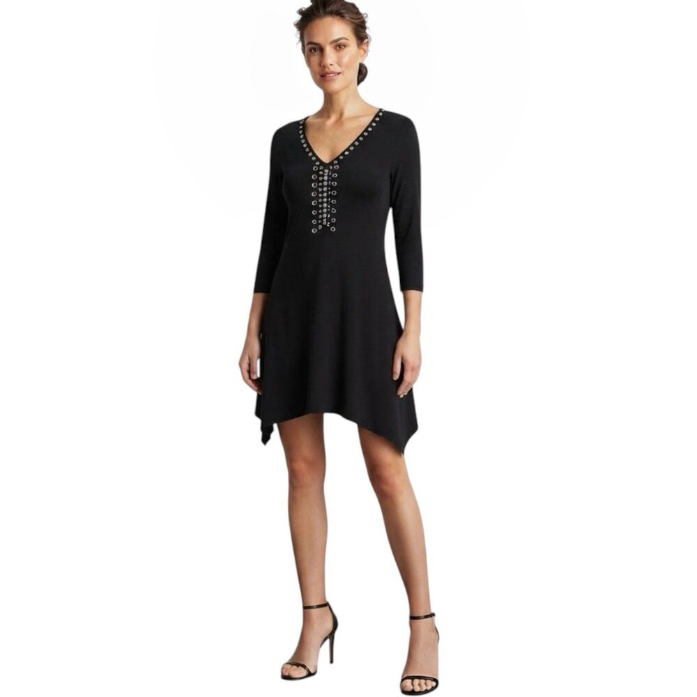 Y2k Belldini V-neck Tunic Dress Studded Medium Black Whimsigoth Witchy Gothic